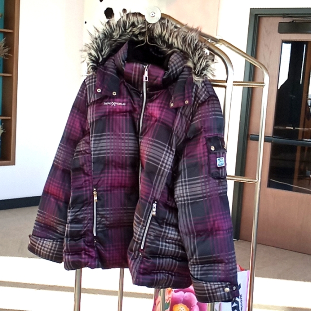 ZeroXPosur, Purple/Gray, Black Down Winter Coat, 1X.